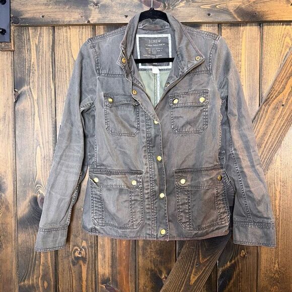 J Crew Women's Field Jacket Olive Green Relaxed Boyfriend Waxed Cotton Sz S *bus - Picture 1 of 4